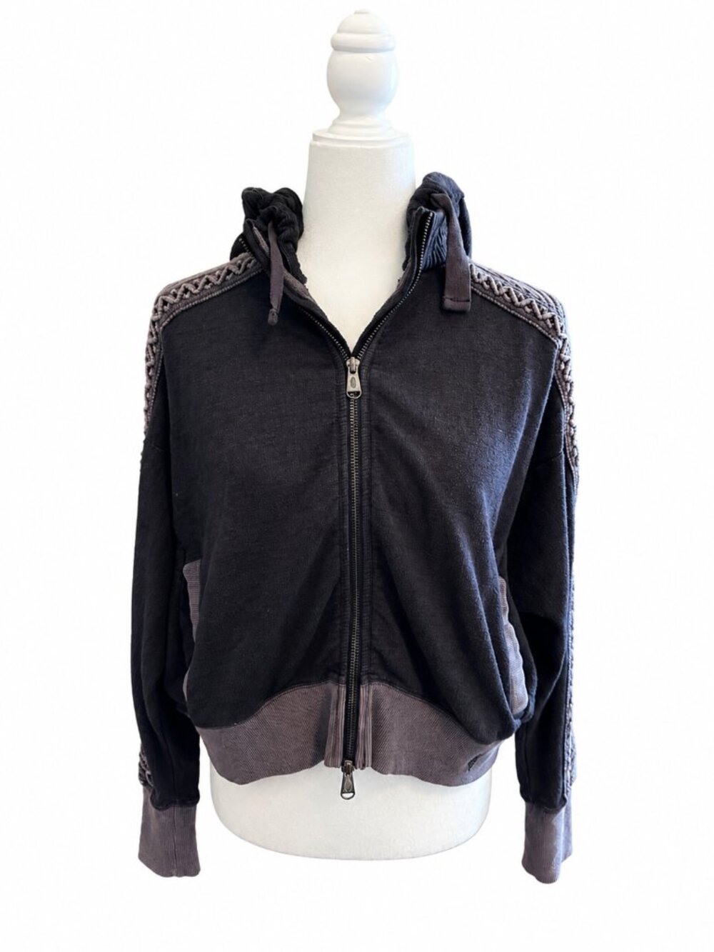 Free People We The Free Oversized Zip Hoodie w Crochet Detail XS